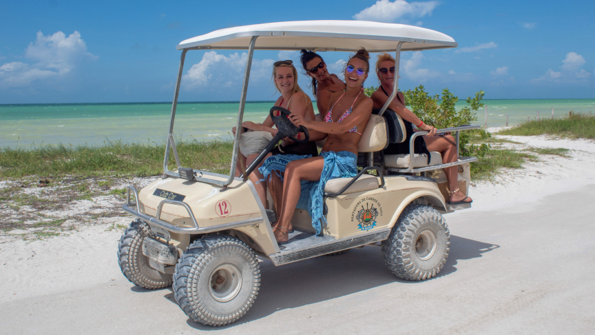 Golf car riding in holbox