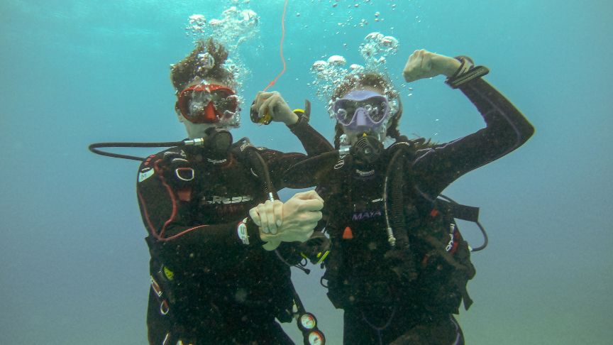 having some fun during the dive course